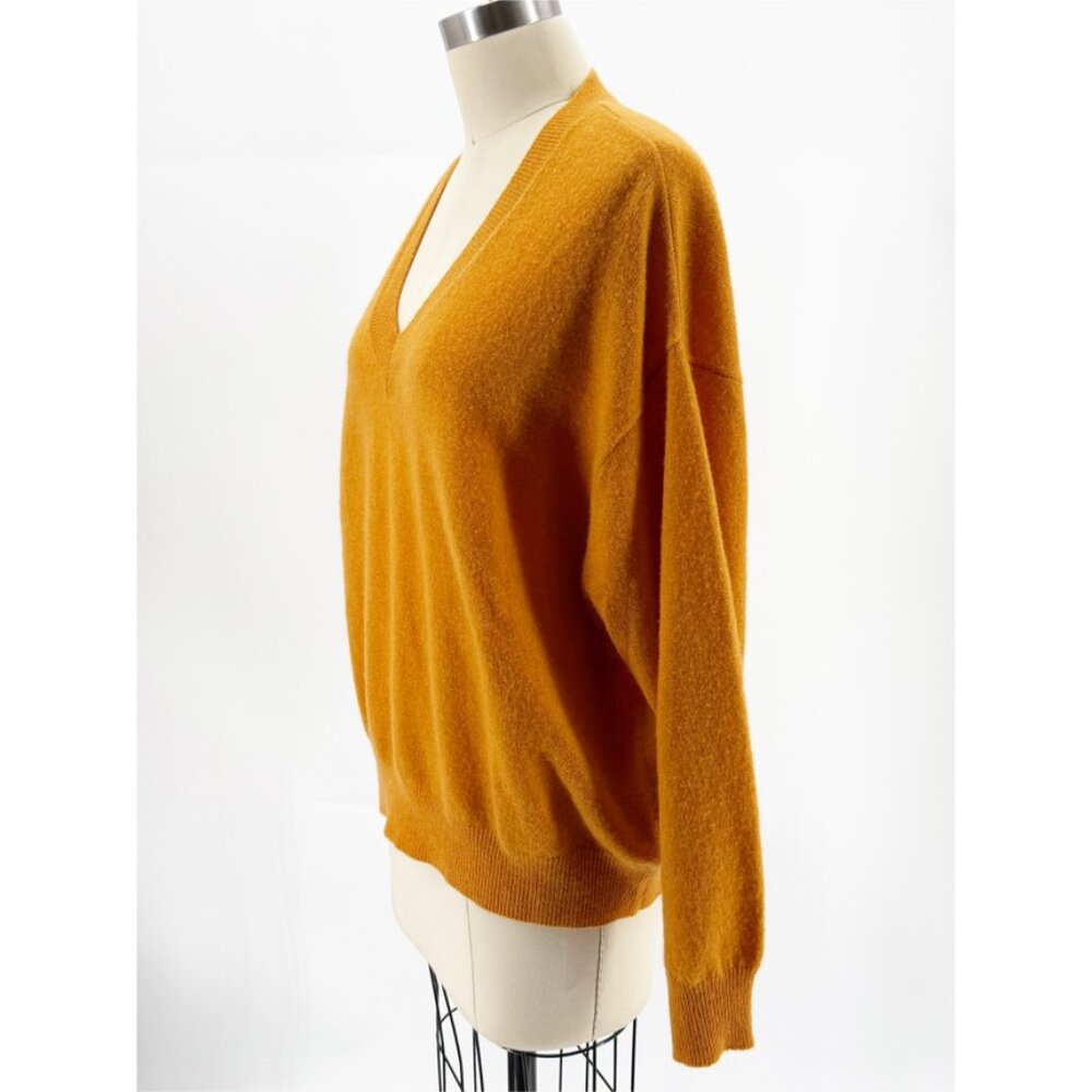 Crush Cashmere Malibu Sunshine V Neck Sweater in Orange 3 - Picture 5 of 13